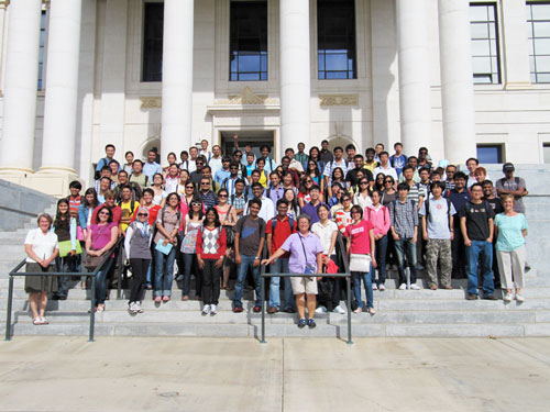 large group of students standing in front of the Park building